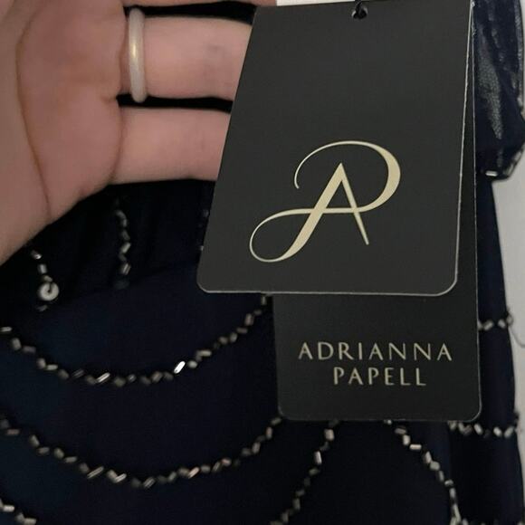 Adrianna Papell‎ NWT Navy Blouson Beaded Gown - Picture 6 of 7